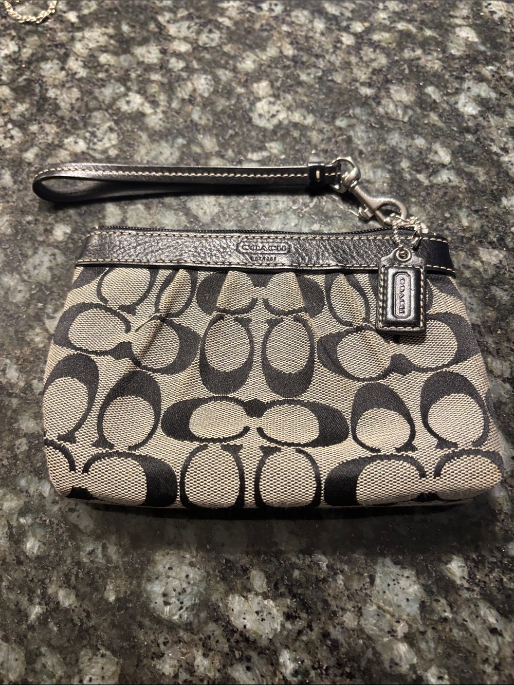 Coach Canvas Wristlet in Black and Gray/Tan Signature Print
